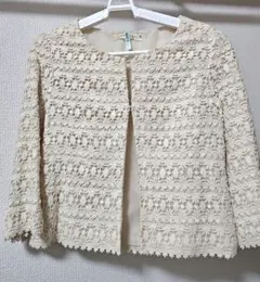 アイボリー レース網調七分袖ジャケット