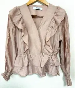 【DHOLIC】フリルブラウス　長袖　ピンク　フェミニン　韓国系