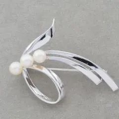 ミキモト MIKIMOTO パール リボン ブローチ シルバー製 アコヤ真珠