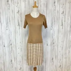 千趣会 スタイルノート ＊ リブ編み半袖トップス 千鳥格子柄ワンピース