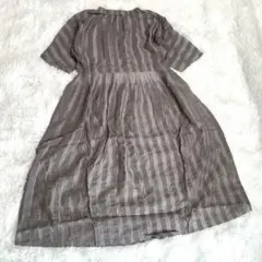 【新品タグ付】レーヨンコットンリネンロングストライプワンピース