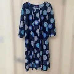 美品☆pagong パゴン ピンタックワンピース 七分袖M ネイビー 菊花