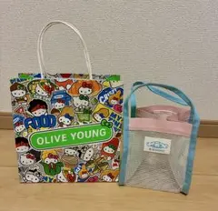 OLIVE YOUNG ハローキティ 紙袋 シナモン　メッシュバッグ 2点セット