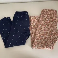 120ボトムスセット ネイビー星柄 オレンジ花柄