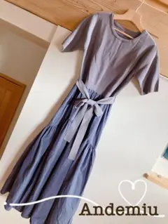 Andemiu リブ編みティアードドレス グレーブルー　新品未使用