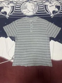 00s〜 L.L.Bean ヘンリーネックボーダーサーマルtシャツ　グレー
