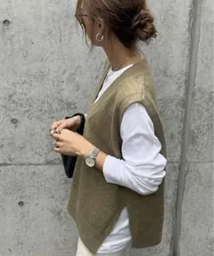 A1429 アイスー オーバーニットベストVネック オーバーサイズ 《F》