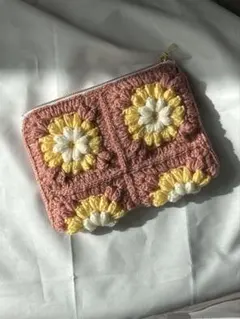 【お花のフラットポーチ】桃色