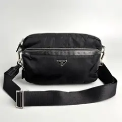 極美品 PRADA プラダ ショルダーバッグ カメラバッグ ナイロン レザー 黒