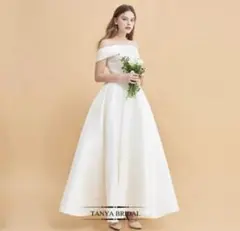 即購入可　ウェディングドレス オフショルダー Aライン ホワイト　前撮り　結婚式