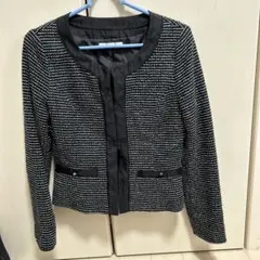 ノーカラージャケット 黒と白のツイード