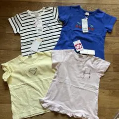 ４点セット　プティマイン　半袖トップス　女の子 刺繍　さくらんぼ　花　ボーダー