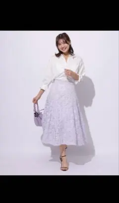 Apuweiser riche リボン刺繍フラワースカート薄紫