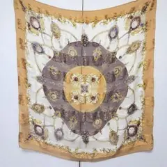 シルク100% ゴールドスカーフ 大判 装飾 スリット糸