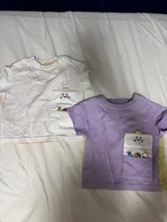 半袖Tシャツ 2枚 ホワイト パープル ポケット付き　しなぷしゅ　GU 80のサムネイル