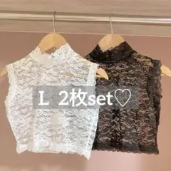 レディース 花柄 付け襟 レース インナー おしゃれ 春服 L2枚 白 黒