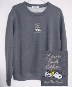 スヌーピー　スウェット　トレーナー　裏起毛　メンズL　ワンポイント刺繍　G