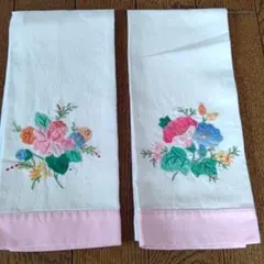 花柄刺繍入りゲストタオル 2枚