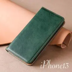 iphone13 ケース 手帳型　グリーン　緑　アイフォーン13ケース