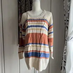 ページボーイ　ボーダー　ロングニット　美品　春ニットのサムネイル