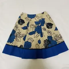 エムズグレージー 花柄 フレアスカート 40 L 綿 麻 ブルー バラ 日本製のサムネイル
