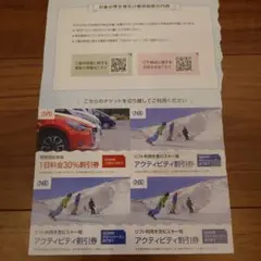 日本駐車場開発　リフト利用含むスキー場アクティビティ割引券３枚　駐車場割引券１枚