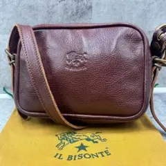 美品 イルビゾンテ ショルダーバッグ レザー ロゴ型押し 保存袋 茶