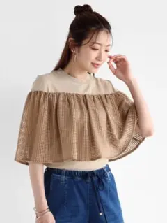 美品✨Vin YAMADAYA メッシュフリルサマーニット 体型カバー　ケープ風のサムネイル
