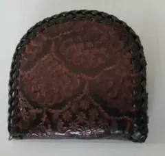 本革 花柄型押し レザーコインケース 小銭入れ がま口風 ダークブラウン