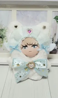白ねこちゃん ピンク ちびぐるみ にじぱぺっと ぬい服 ねこ耳 10cm ④