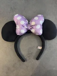 ミニーマウス風カチューシャ 黒と紫のドット