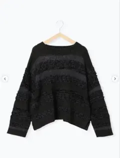 美品 サマンサモスモスブルー 異素材マルチボーダー ニットプルオーバー ブラック