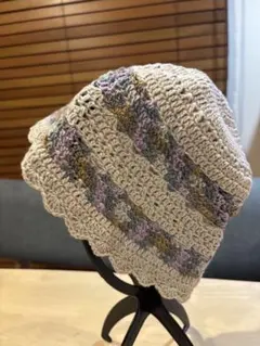ハンドメイド　春夏用バケットハット　ビーニー　クロシェハットNo.12