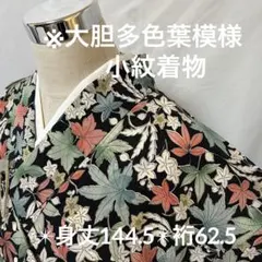 小紋 着物 黒地 多色の葉模様 正絹 バチ衿 袷YK-931