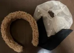 カチューシャ　シュシュ　黒リボン　3点セット