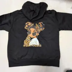 レオパード柄イラスト ブラックパーカー