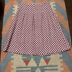 シビラ　赤と白のチェック柄パッチワークひざ丈スカート