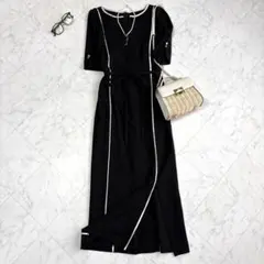 JUSGLITTY 美品 ノースリーブ Iライン ロングワンピース 黒 0サイズ