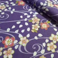 ✿【布和里・染布】金縁小桜<和柄シーチング>生地 布 はぎれ[紫系]