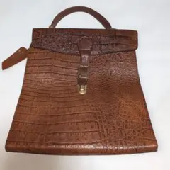 ☆SunMotoyama クロコダイル 巾着ショルダーバッグ 光沢ブラウン 美品 