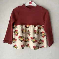 【新品未使用】裏起毛　赤い花柄チュニック 110サイズ