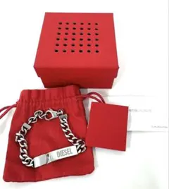 DIESEL ディーゼル ロゴプレート ネックレス シルバー 箱 巾着袋付き 