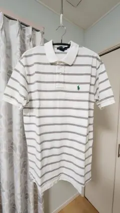 ビックサイズ/Polo シャツホワイト/グレー ボーダー ポロシャツ