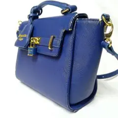 【訳あり】サマンサベガ 2way ショルダーバッグ 青 ハンドル良好 チャーム付