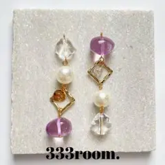 クリア×ゴールド アシンメトリーピアス イヤリング