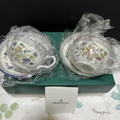 新品MINTONミントン　ハドンホール　トレリス　カップ＆ソーサー花柄ペア2客