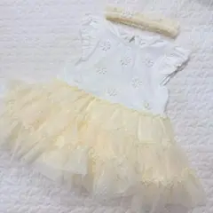 little me ワンピース　チュール　黄色　花　イエロー　ベビー　12m