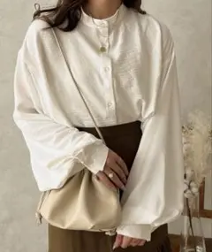 apres jour clair 袖ボリュームバンドカラーシャツ