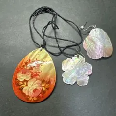 ネックレス 片耳ピアス 3点セット 大ぶり シェル エナメル加工 光沢