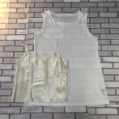 【PISANO】タンクトップ&キャミソールL白ポリエステル&シルク セットアップ